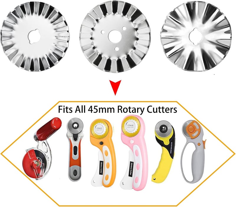 KAMSANG 45mm Pinking Rotary Cutter Blades, Wavy Replacement Blades, Pinking Rotary Blades Refill 45mm,Fits Fiskars,OLFA,Fabric Cutting Blades Refill for Quilting Scrapbooking Sewing Arts &Crafts, 5-Pack - Image 3
